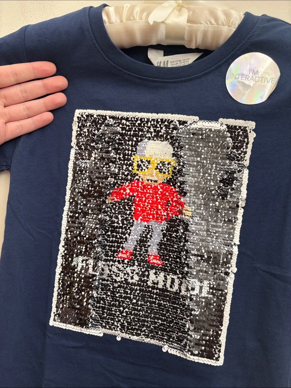 H&M Navy Reversible Sequin 'Floss Mode' Short Sleeve Tee